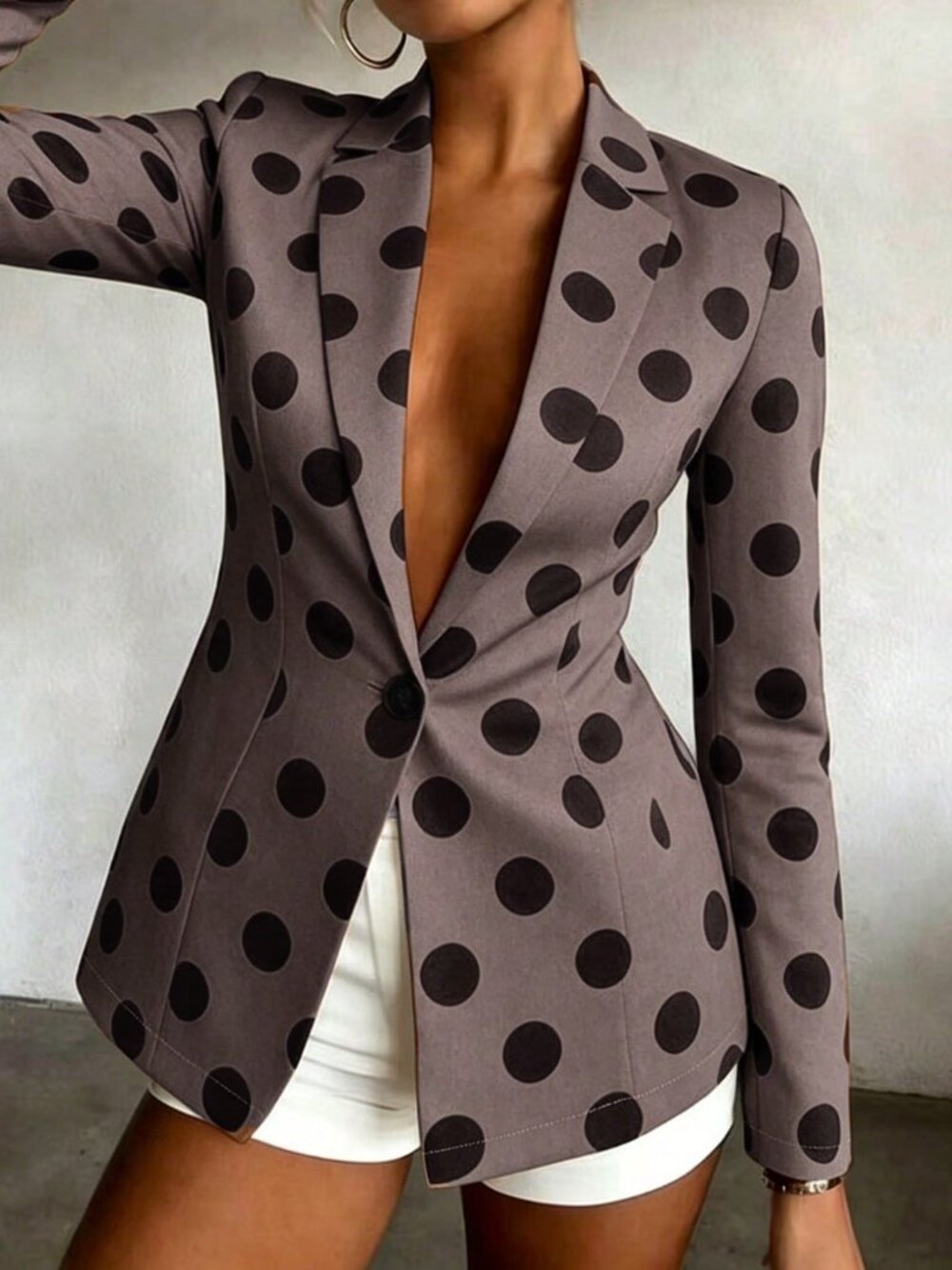Multicolor Elegant Women's Polka Dot Single Button Long Sleeve Blazer Jacket